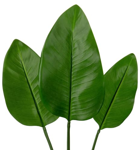 Oairse Lot de 3 grandes feuilles artificielles d'oiseau de paradis avec longue tige de tailles assorties - Feuilles de bananier réalistes pour arrangement floral, maison, jardin, fête, bureau