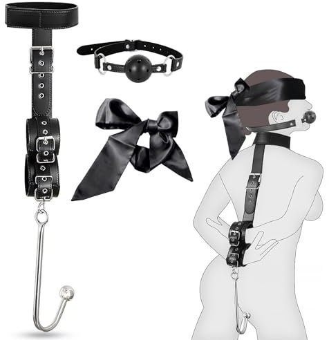 BDSM Bondage le Dos avec et Accessoires de Bondage Réglables,crochet anal bouchon buccal masque pour les yeux,Sex Toys Erotiques Set Adultes Toy