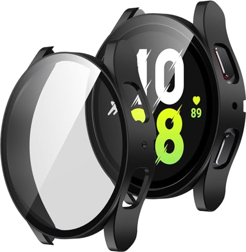 ZZDZZ [2 Pezzi] Cover Compatibile con Samsung Galaxy Watch 5/4 40mm con Vetro Temperato, Custodia Sottile Rigida HD Clear Pellicola Protettiva per Galaxy Watch (Nero/Trasparente)