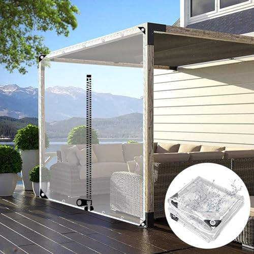 Durchsichtige Outdoor Planenvorhänge Mit Reißverschluss,Pergola Pavillon Terrasse Veranda Carport 0,5mm Pvc Transparente Plane Seitenteil,Wasserdichte Abdeckplanen Mit Ösen,L×H-1.5*2m(4.9*6.6ft)