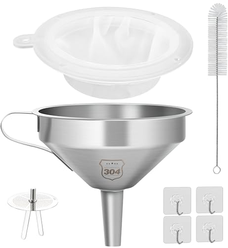 Ziamzra Entonnoir Inox Entonnoir Cuisine Avec 200 Mailles Crépine Amovible, Tamis Amovibles, Brosse Entonnoir Alimentaire pour Confiture Transfert Liquid Poudre Huile (13cm)
