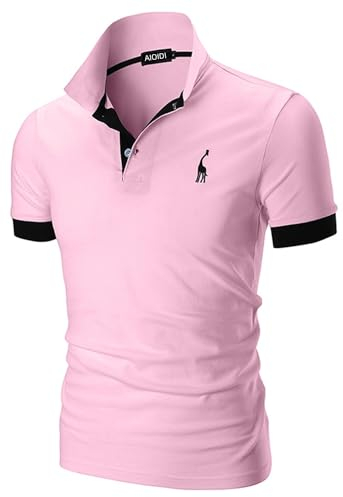 AIOIDI Polo Manica Corta Uomo Cotone Ricamo Giraffa Golf T Shirt Rosa L