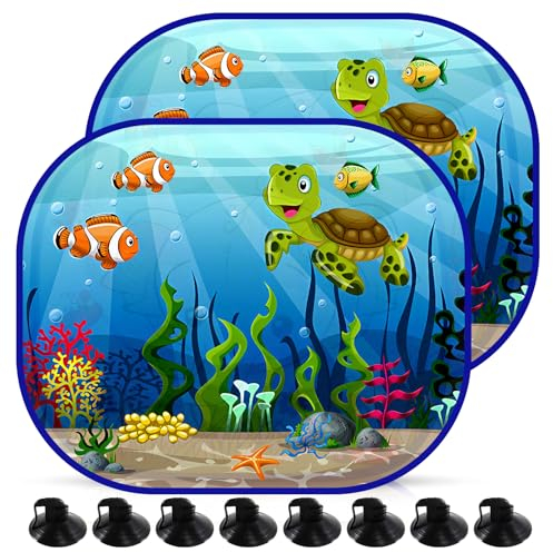 Sonnenschutz Auto Baby,44x35cm Sonnenschutz für Auto,Universeller Auto Sonnenblende mit UV Schutz,Turtle Motiv,mit 8 Saugnäpfen für Baby Kinder Mädchen Jungen