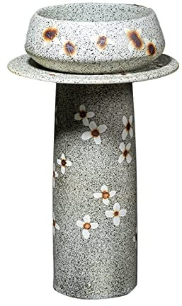 WASHLA Fregadero De Baño con Pedestal Cerámica De Alta Temperatura,Unidad De Lavabo De Pie Retro,Desagüe del Fregadero De Lavabo Ranurado con Grifo Y Espejo/14330