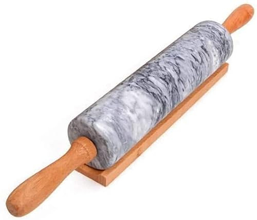 KKXXYQFC Mattarello in Marmo Grigio con Supporto per Pasta frolla refrigerato | Ideale per cuocere e Mantenere Freddo L'Impasto