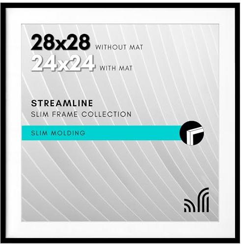 Americanflat 28x28 Picture Frame in Black - Use as 24x24 Picture Frame with Mat or 28x28 Frame Without Mat - Thin Border Photo Frame with Plexiglass Cover - Vertical or Horizontal Wall Display