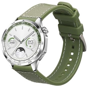 kwmobile Pulsera Compatible con Huawei Watch GT4 46mm / Watch GT3 SE Correa - 1x Correas de Silicona y Nylon Flexible - Tamaño Ajustable - Verde Oscuro
