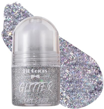 GL-Turelifes Body Glitter Gel, Roll-on Face Glitter for Mermaid Makeup Festival Rave Accessories, Holographic Hair Glitter Gel,Body Shimmer Halloween Makeup for Rave Party (#07 Silber)
