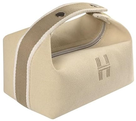 Kosmetiktasche Segeltuch,Reise Schminktasche Münztasche Tragbare Kulturbeutel, Kosmetikzubehör-Organizer mit Reißverschluss (cremefarben)