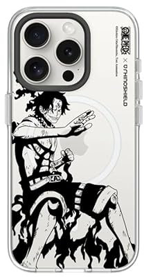 RhinoShield Clear Case kompatibel mit MagSafe für [iPhone 15 Pro Max]|Überragende Magnetstärke, Vergilbungsresistenz, Kristallklar, optimaler Schutz - Schwarz [One Piece/Ace B&W]