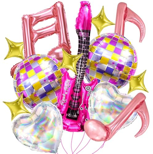 Gitarre Luftballon, 14pcs Ballons Musik, Musiknoten Ballons, Disco Balloons, Stern Ballon, Herz Ballon, Party Balloons - Geeignet für Geburtstage, Disco-Partys, Sänger-Fan-Partys