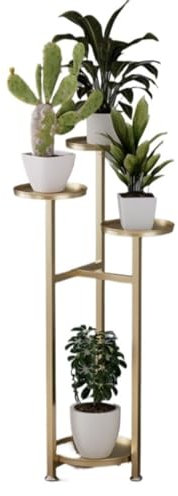 RUVOO Pflanzenregal Blumentreppe Blumenständer Zimmerpflanzenständer, Hohes Pflanzenregal, Außenecke, Mehrere Blumen-Pflanzgefäße Pflanzenständer Blumenregal Blumenbank(Gold,80cm)
