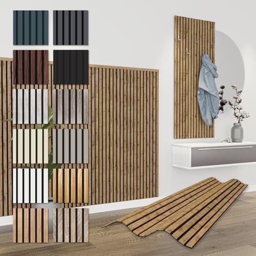 HEXIM Akustikpaneele 138,5x60cm - flexible Lamellenwand Holz MDF Wandpaneele Lamellenverkleidung Wandverkleidung Innendekoration schalldämmend (8 Paneele / 6,64 m² Pecan - APH08)