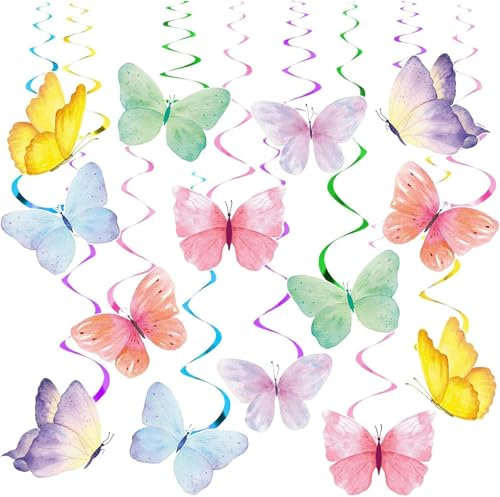 Spring Hanging Decorations for Home,14 Pcs Butterfly Hanging Swirl Decor,Butterfly Themed Birthday Party Decorations for Wedding,Garden,Birthday Party