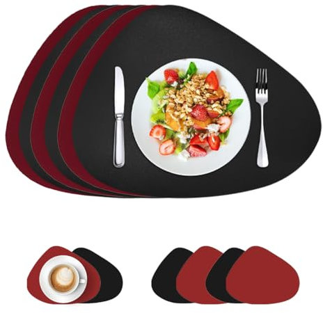 ROEOWENE 6PC Tovagliette Americane Lavabili Ovali Tovagliette Colazione Antiscivolo Tovagliettes in Pelle e Sottobicchieri Rotonde Tovaglietta Americana Lavabile Sottopiatti Natalizi per Tavolo Cucina