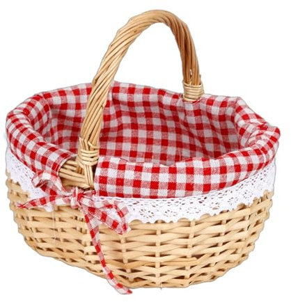 WJUHYGTF Panier De Pique-en Rotin avec Doublure, Fruits, À Provisions, en Osier, Poignée Tressée, Panier-Cadeau, Rangement pour Le Camping Pique-,Rose,S
