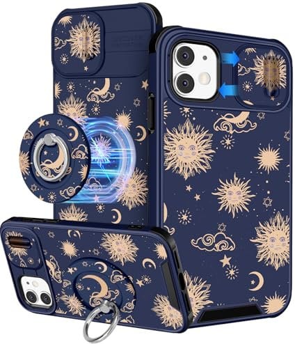 VincitoreModa for iPhone 11 Case Women - [2in1] Cute Girls Sun Moon Stars Compatible with MagSafe Ring Stand Girly Slide Camera Cover Design for Apple for iPhone 11 Phone Case 6.1