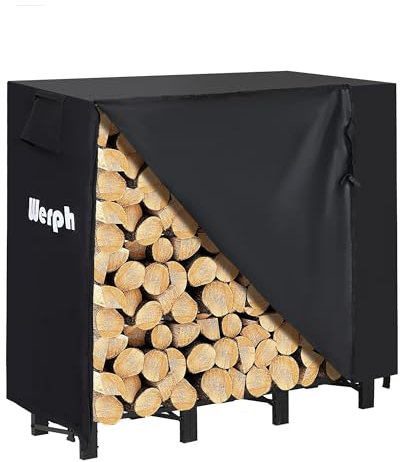 Werph Kaminholzregal für den Außenbereich, 122 cm, robustes Kaminholzregal mit Abdeckung, Holzregal für drinnen und draußen, Schwarz