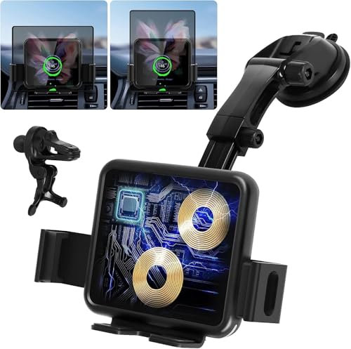 CUBTEM Soporte Movil Coche,15W Qi Cargador de Coche por Inducción, Cargador de Coche Inalámbrico Rápido de Doble Carrete con Sujeción Automática para Samsung Galaxy Z Fold 6/5/4 para iPhone