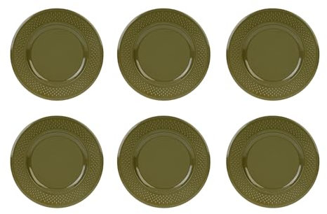 GENEVIEVE LETHU 545267 Lot de 6 Assiettes Plate Modèle Grain de Riz - Faïence Coloris Kaki - Ø 27 cm