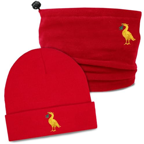 TeddyT's Liverpool Gold Liver Bird Thermal Fleece Snood & Red Beanie Hat Set