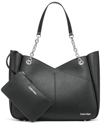 Calvin Klein Damen Zoe Tragetasche mit Kette, Schwarz/Silber