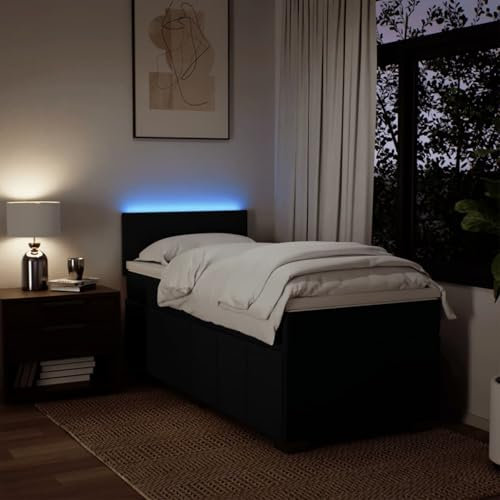 IKAYAA Boxspringbett 100 x 200 cm - Bett mit LED Beleuchtung, Federkern Matratze,Topper & Kopfteil - Polsterbett 100 x 200 cm mit Matratze - Bett mit Matratze und Lattenrost Schwarz Type-2