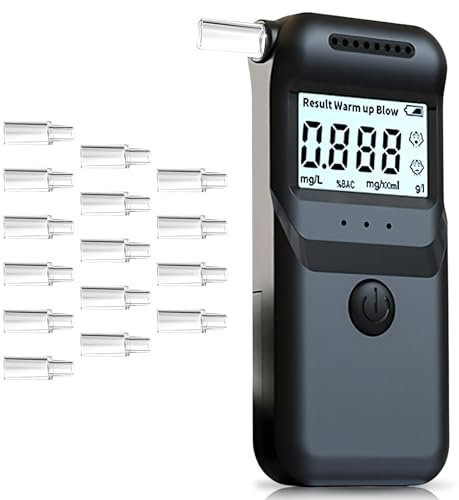 Trywise Polizeigenauer Alkoholtester mit15 Mundstücken,Professional Alcohol Tester with Digital LCD Display and Semiconductor Sensor Technology,mit LED-Notbeleuchtung für Persönliche Alkoholtests
