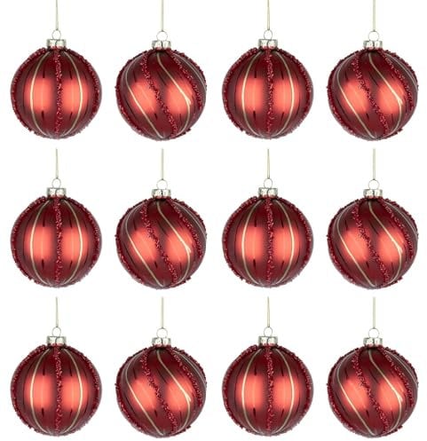 12Pcs/80mm Glass Baubles Christmas Tree Balls Spheres Hanging Ornaments Set Assorted Designs Xmas Tree Decorations