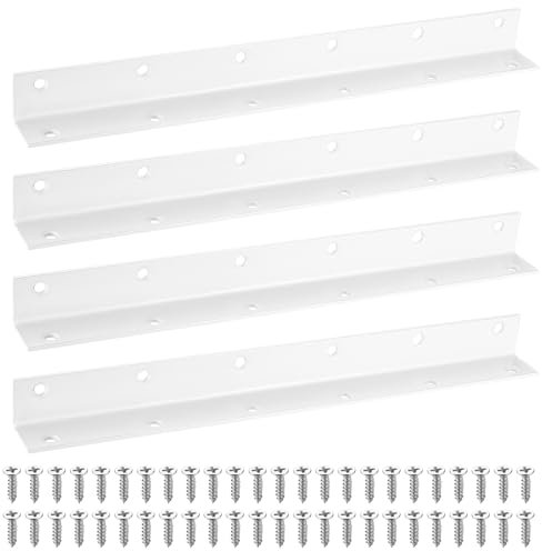 Lot de 4 équerres pour bois, supports d'angle pour parterre de jardin surélevé, supports en L en métal blanc pour jardins, réparation de joints, meubles, étagères, armoires, 275 x 25 x 25 mm, vis
