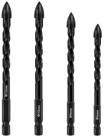 Larcele Masonry Concrete Drill Bit Set, 4-Edge Cross Drill Bit Set, 1/4 inch Hex Shank, for Ceramic Tile, Wall, Cement, Glass, Plastic and Wood BWZ-01 (4Pcs)