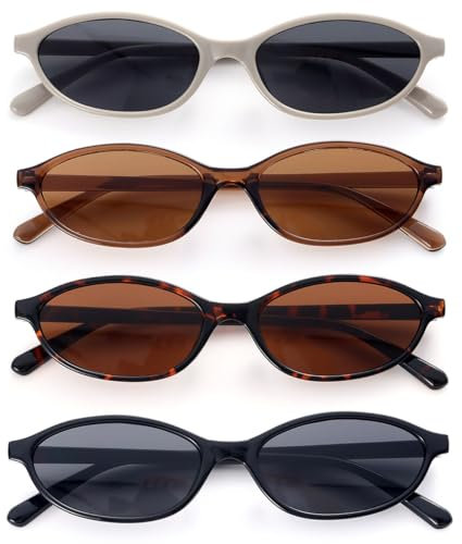 Dwenarry Oval Sonnenbrille für Damen Vintage Trendy Sonnenbrillen Set Brille Retro 90er Chic Party Brillen Frauen 4 Stücke