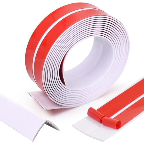RANJIMA Battiscopa morbidi autoadesivi, 4 m, autoadesivi, 20 mm x 20 mm, nastro in silicone PVC impermeabile, flessibile, per porte, finestre, pareti, pavimento, cucina, bianco