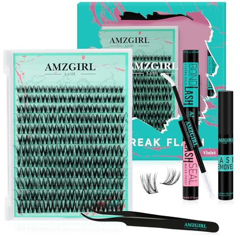 Lash Clusters Kit 144PCS Volume Eyelash Extension Kit with Lash Black Bond and Seal,Eyelash Glue Remover and Applicator,Natural Lashes Premium Wide Stem Eyelashes Cluster Kit(Violet,C-Mix9-18mm)