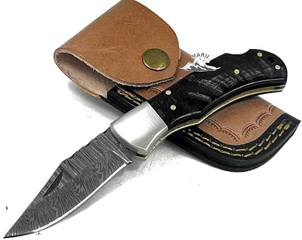 Generico Coltello Artigianale Da Caccia in Acciaio Damasco in Manico Corno Coltello da Collezione, Coltello Tascabile, Con Fodero