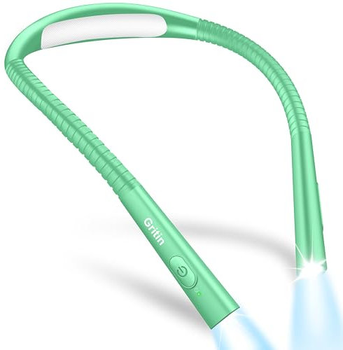 Gritin Leselampe Hals, Buchlampe Bett mit 4 Farben & 5 Helligkeit - Stufenlos Dimmbar, Augenschutz, Aufladbar 80h Dauer, Einstellarm, Ergonomisch Leselicht für Lesen im Bett, Blaugrün