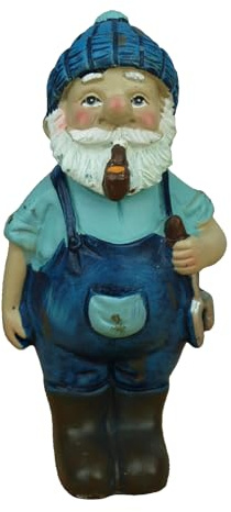 Generisch Maritime Deko-Figur Seemann mit Harke und Pfeife, Fischer, Blaue Latzhose, 10,5 cm