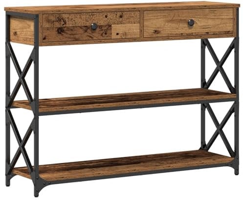 vidaXL Table Console avec tiroir Bois Ancien 100 x 28 x 75 cm, Table Console Rectangulaire, Style Industriel, Durable pour Hall, Accent pour Entrée et Séjour
