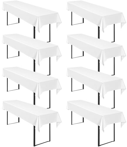 Pesonlook 8 Stück Biertischtischdecke, weiß, Biertischhusse, universell für 50 cm und 70 cm Biertisch, waschbar, Polyester, rechteckige Tischdecke für Partys im Freien, Bankette (250 x 100 cm)