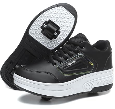 Wttagkl Roller Skate Shoes Rollschuhe Schuhe Mit Rollen Skateboardschuhe,Inline-Skate, verstellbar Damen Schuhe mit Rollen für mädchen,Laufen Skateboard,Inline Rollschuhe, Schwarz-41 EU