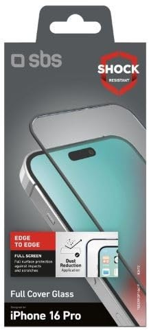SBS iPhone 16 Pro Glas Displayschutz Full Cover, Schwarz