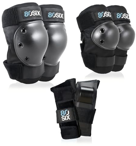 80SIX Schoner Inliner Kinder, Jugendliche & Erwachsene, CE-Zertifiziert | Robustes Nylon. [6er] Protektoren Set. Knie-, Ellbogen-, Handgelenkschoner. Für Skateboard, Scooter, Inliner & Longboard