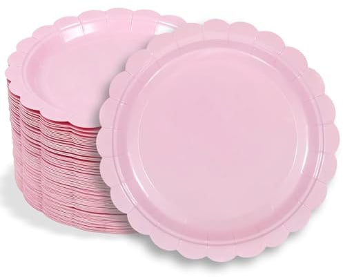 MEETOZ 50 Pcs 7 Pink Paper Plates, Dessert Cake Plate, for Dinner and Dessert, Family,Cake Dessert Birthday Wedding Shower Party Camping Round Plate