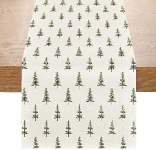 MorLuks Tischläufer Weihnachtsbaum, Tischläufer Weihnachten Grün Bäume, Winter Küche Esstisch Dekoration Modern, für Weihnachten Urlaub Dinner Party Tischdekoration 40x180cm