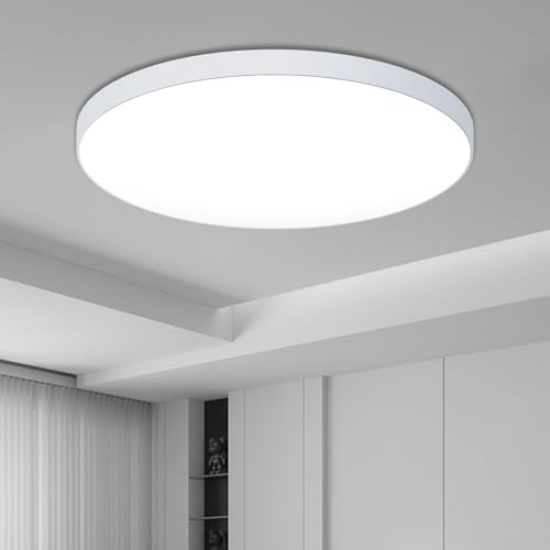 ORALUCE Ceiling Light, 24W=200W, Cool White 6500K, 2400LM, Pack of 1 | Round Flush Bathroom Light, Waterproof IP44, Save Energy, Flicker-Free, Non-Dimmable, for Living Rooms, Bedrooms, Kitchens