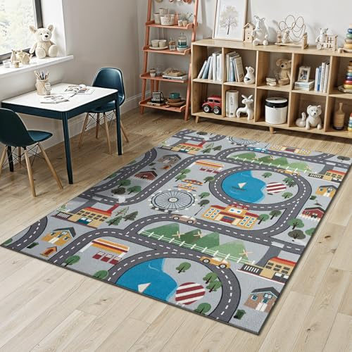 Mia´s Teppiche Joy Kids - Kinderzimmer, Kinderteppich, Spielteppich, Stadt, Straße, Grau, 160 x 220 cm