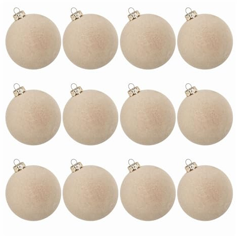 12 Stück Weihnachtskugeln Samt 6cm – Velvet Christmas Balls, Flocked Plastic Christmas Baubles, Langlebig & Bruchsicher – Weihnachtsbaumkugeln für Familie, Party & Festliche Dekoration (Beige)