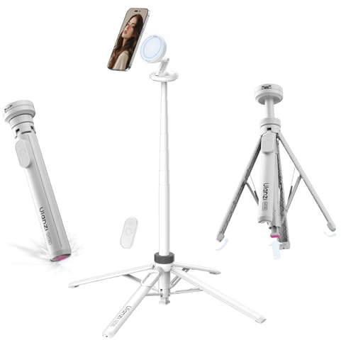 ULANZI Magnetic Phone Tripod 60'' Selfie Stick Auto Open Extendable Stand | Auto Open Tripod, N52 Magnet for Magsafe iPhone Mount, 360° Adjustment Aluminum, Creator Vlog Travel Desk Outdoor Use, White