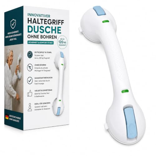 MARKENFAKTUR Barre d’appui douche sans perçage 44 cm – Poignée ventouse antidérapante jusqu’à 120 kg – Barre de maintien salle de bain & baignoire – Aide à l’entrée idéale pour seniors