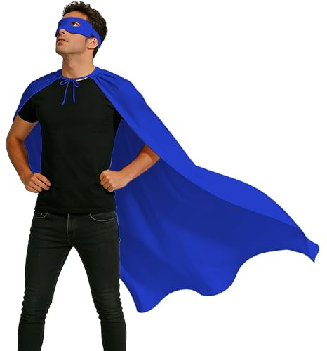 Wildarms Erwachsenen-Superhelden-Mantel und Maske für Männer und Frauen – Vampirmäntel für Halloween, Kostüm für Kostümpartys und Superman-Kostüm (Blau, 90CM)